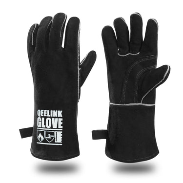 QeeLink Welding Gloves - Heat & Wear Resistant Lined Leather and Fireproof Stitching - For Welders/Fireplace/BBQ/Gardening
